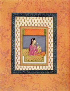 Una dama fumando una hookah y sosteniendo un frasco de perfume, c.1760 de Mughal School